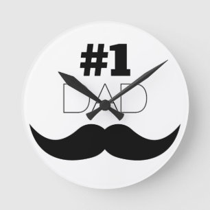#1 Dad Black Mustache - Number One Round Clock