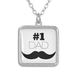 #1 Dad Black Mustache - Number One Silver Plated Necklace