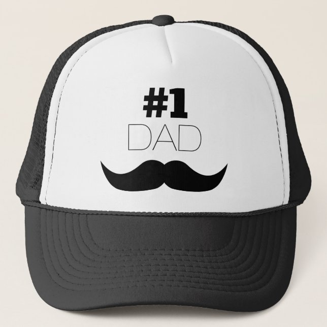 #1 Dad Black Mustache - Number One Trucker Hat (Front)
