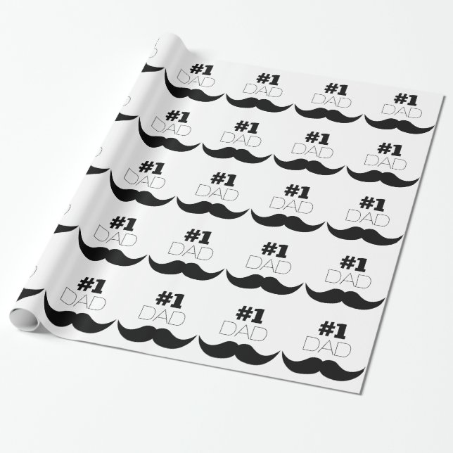 #1 Dad Black Mustache - Number One Wrapping Paper (Unrolled)