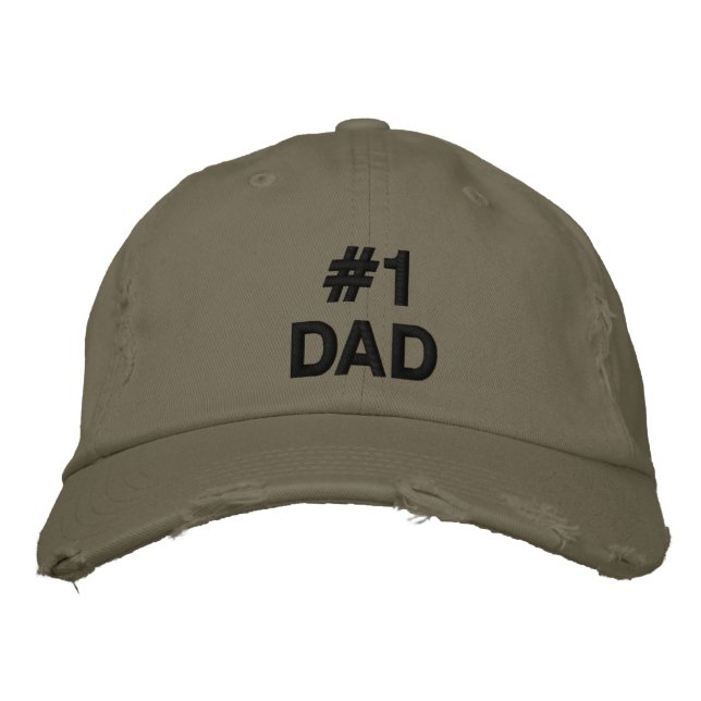 #1 Dad black olive green custom text cute modern Embroidered Baseball Cap (Front)
