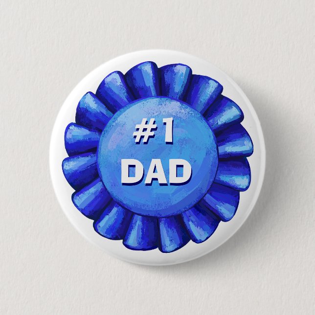 #1 Dad Blue Badge Pinback Button (Front)