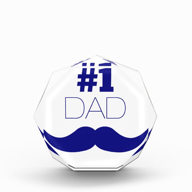 #1 Dad Blue Mustache - Number One Acrylic Award (Front)