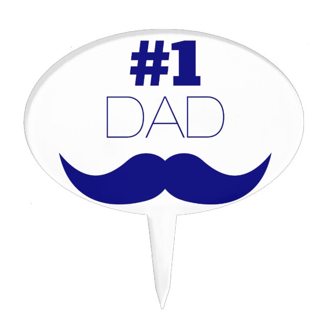 #1 Dad Blue Mustache - Number One Cake Topper (Front)