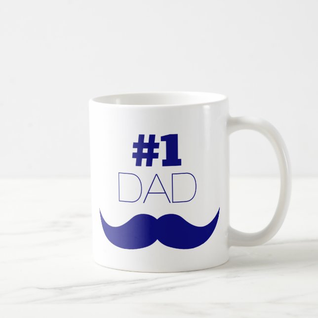 #1 Dad Blue Mustache - Number One Coffee Mug (Right)