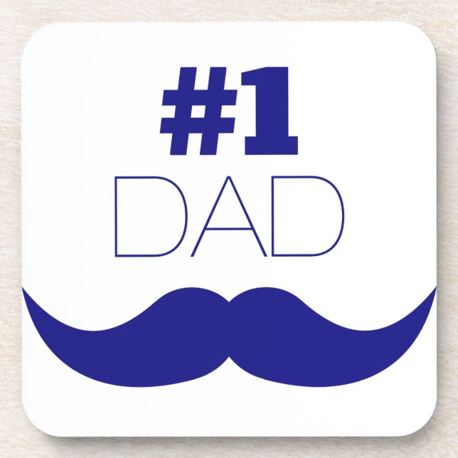 #1 Dad Blue Mustache - Number One Drink Coaster (Front)