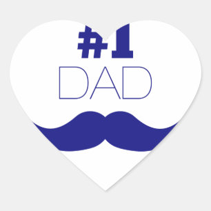 #1 Dad Blue Mustache - Number One Heart Sticker