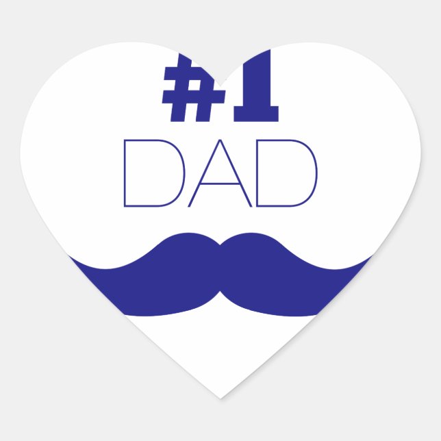 #1 Dad Blue Mustache - Number One Heart Sticker (Front)