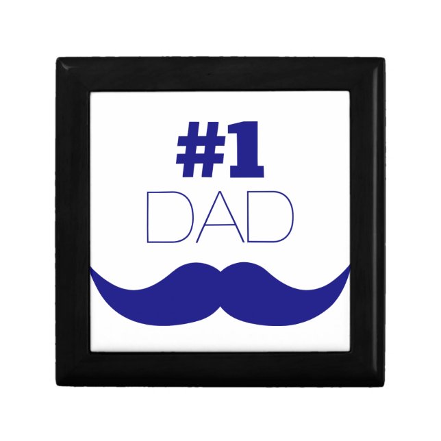 #1 Dad Blue Mustache - Number One Jewelry Box (Front)