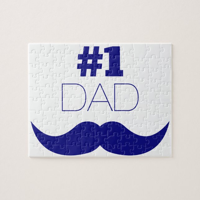 #1 Dad Blue Mustache - Number One Jigsaw Puzzle (Horizontal)