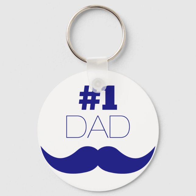 #1 Dad Blue Mustache - Number One Keychain (Front)