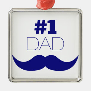 #1 Dad Blue Mustache - Number One Metal Ornament