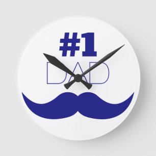 #1 Dad Blue Mustache - Number One Round Clock