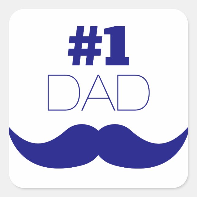 #1 Dad Blue Mustache - Number One Square Sticker (Front)
