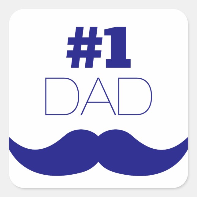 #1 Dad Blue Mustache - Number One Square Sticker (Front)