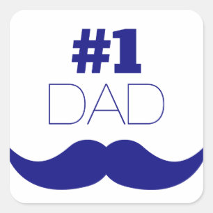 #1 Dad Blue Mustache - Number One Square Sticker