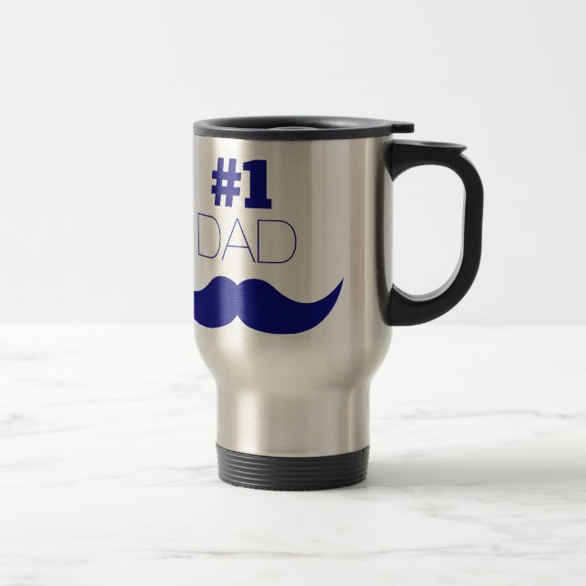#1 Dad Blue Mustache - Number One Travel Mug (Right)