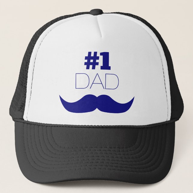 #1 Dad Blue Mustache - Number One Trucker Hat (Front)
