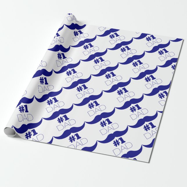 #1 Dad Blue Mustache - Number One Wrapping Paper (Unrolled)