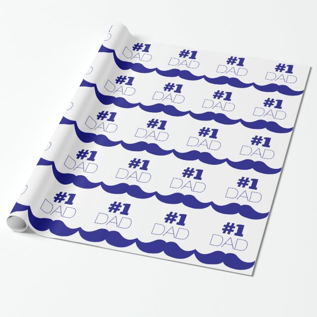 #1 Dad Blue Mustache - Number One Wrapping Paper (Unrolled)