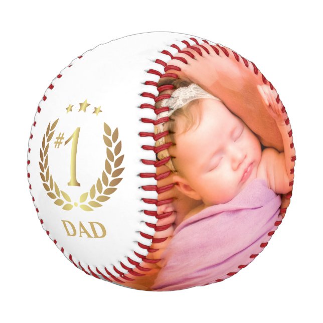#1 Dad Fathers Day Custom Photos Baseball (Angled)