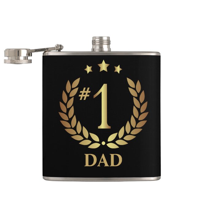 #1 DAD Gold Black Father's Day Flask (Opened)