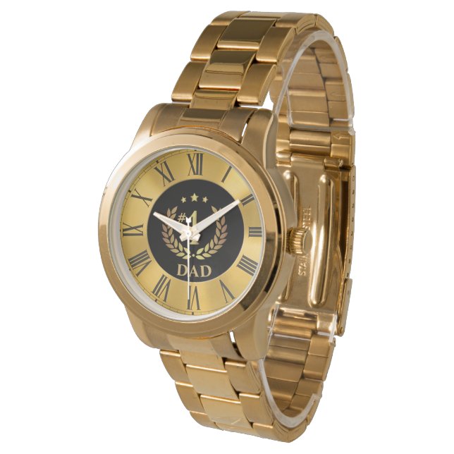 #1 DAD Gold Roman Numerals Commemorative Watch (Angled)
