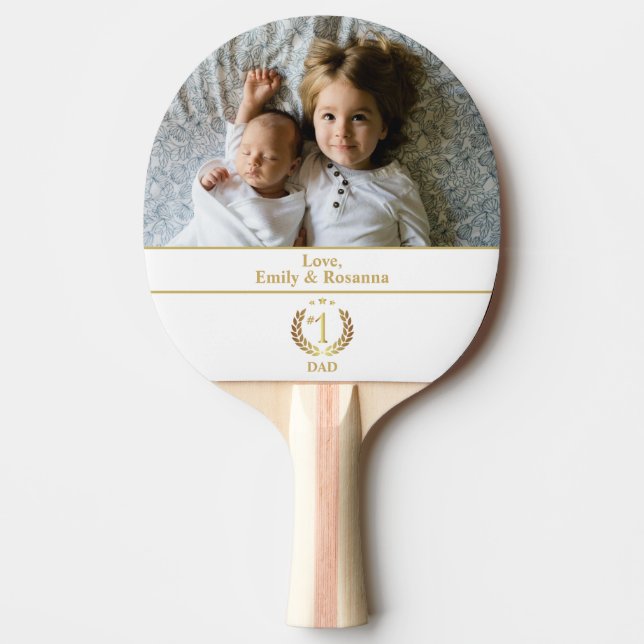 #1 Dad Gold Wreath Personalized Photo Ping Pong Paddle (Front)