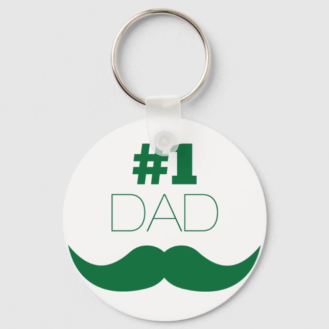 #1 Dad Green Mustache - Number One Keychain (Front)