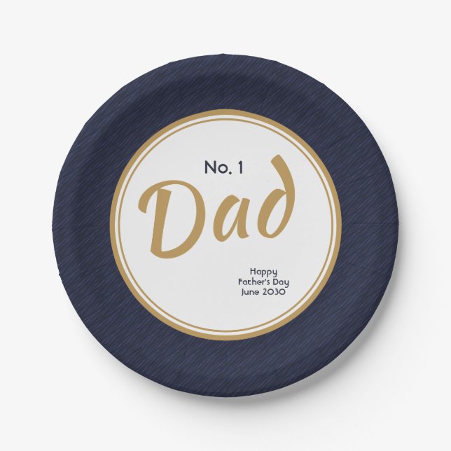 "#1 Dad" Happy Father's Day Party with Date Paper Plates (Front)