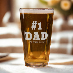 #1 Dad Kids Names Engraved Father's Day Gift Pint Glass