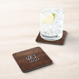#1 Dad Leather-look Beverage Coaster