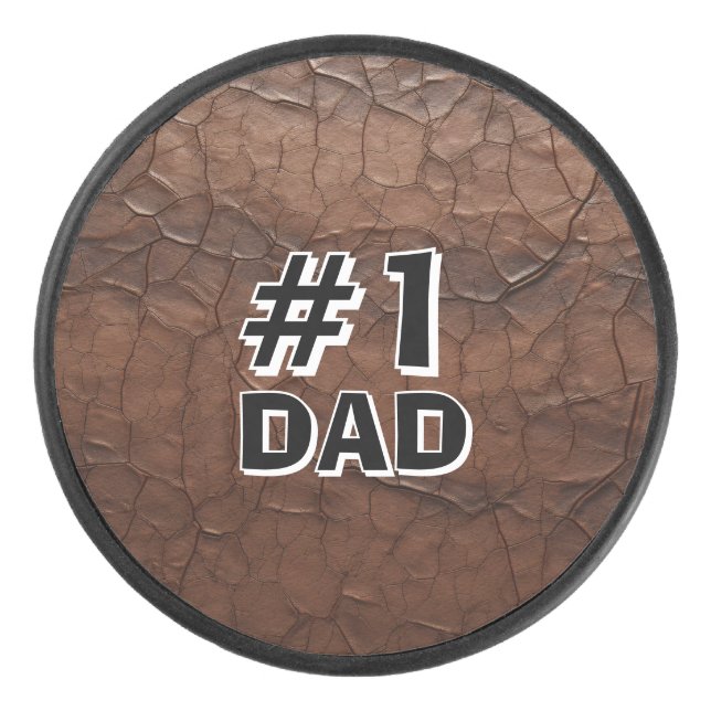 #1 Dad Leather-look Hockey Puck (Front)