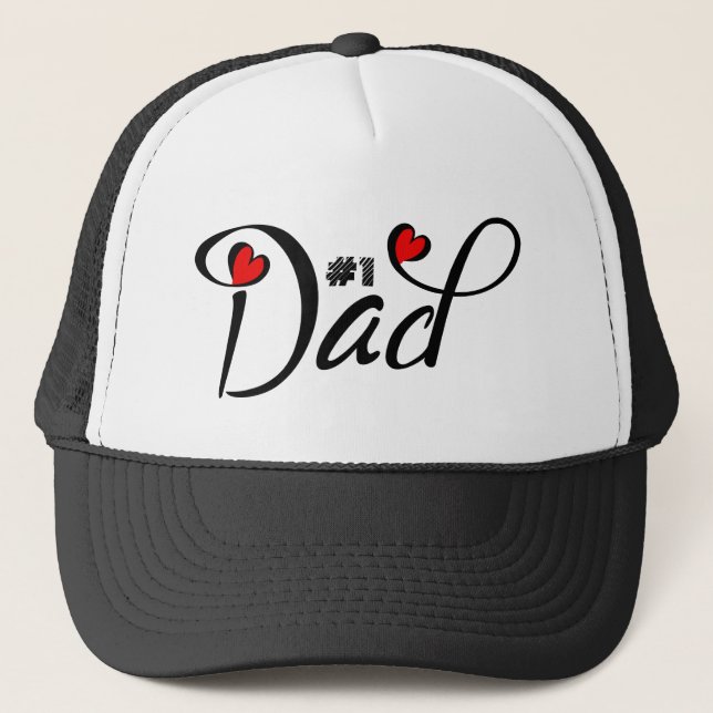 #1 Dad-Modern black typography with hearts Trucker Hat (Front)