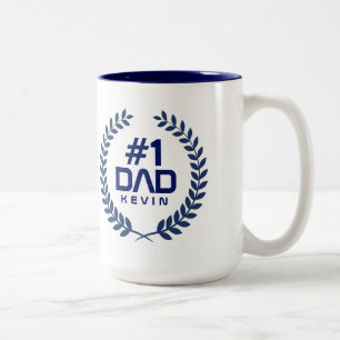 #1 DAD Navy Blue Wreath Custom Name Two-Tone Coffee Mug