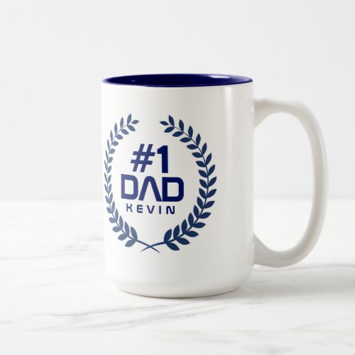 1 DAD Navy Blue Wreath Custom Name Two_Tone Coffee Mug
