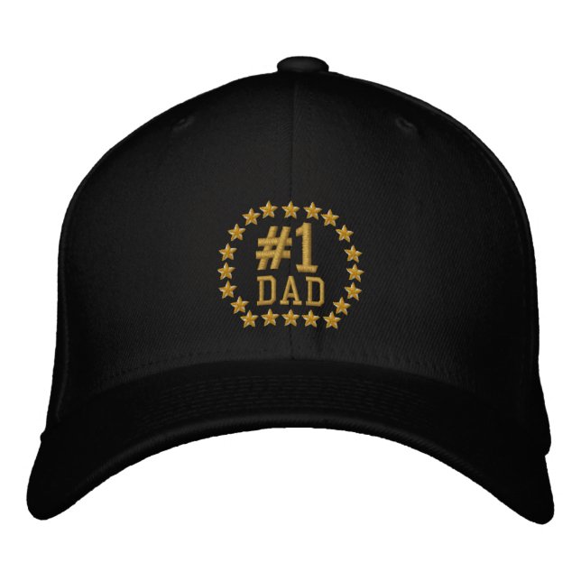 #1 DAD Number One Stars Embroidery Embroidered Baseball Cap (Front)