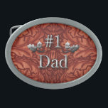 #1 Dad Oak Leaves Oval Belt Buckle<br><div class="desc">Handsome simulated leather and silver oak  design for Number One Dad on this unique belt buckle Father's Day gift for Dad.  Your may also enjoy this design on many other gift and cards for #1 Day available in my store.  Original design by Anura Design Studio.</div>