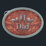 #1 Dad Oak Leaves Oval Belt Buckle<br><div class="desc">Handsome simulated leather and silver oak  design for Number One Dad on this unique belt buckle Father's Day gift for Dad.  Your may also enjoy this design on many other gift and cards for #1 Day available in my store.  Original design by Anura Design Studio.</div>
