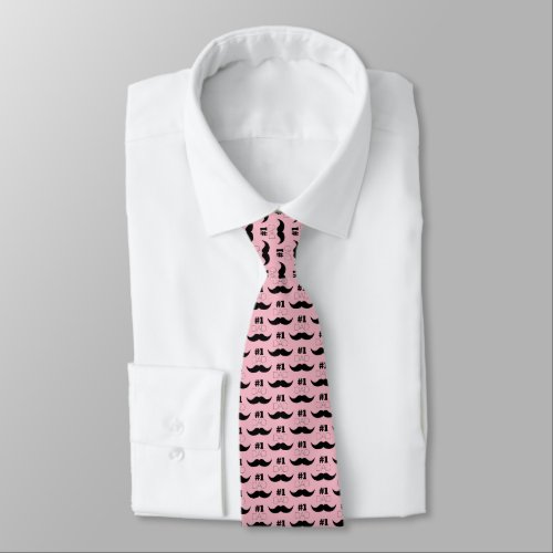 1 Dad Pink and Black Mustache _ Number One Neck Tie