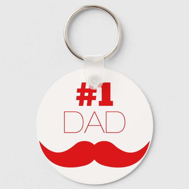 #1 Dad Red Mustache - Number One Keychain (Front)