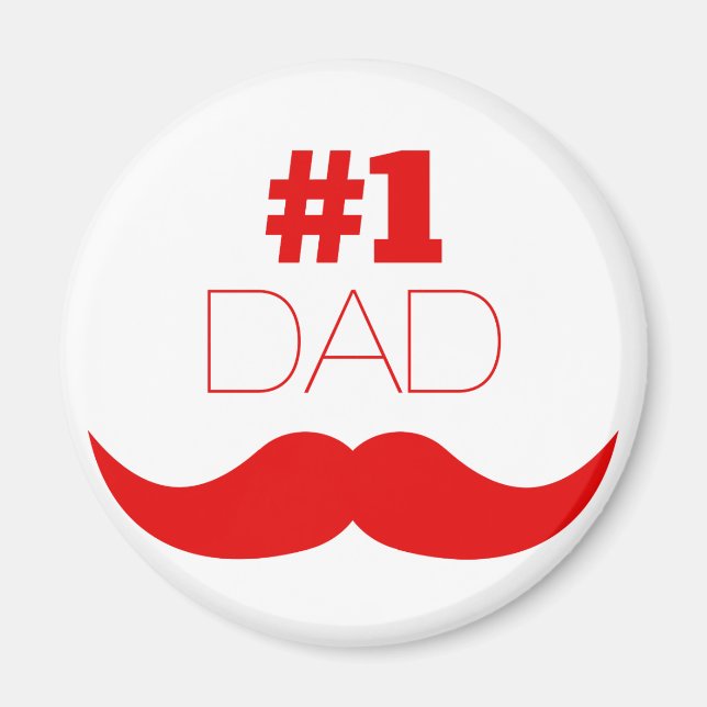 #1 Dad Red Mustache - Number One Magnet (Front)