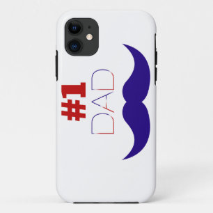 #1 Dad Red White and Blue Mustache - Number One iPhone 11 Case