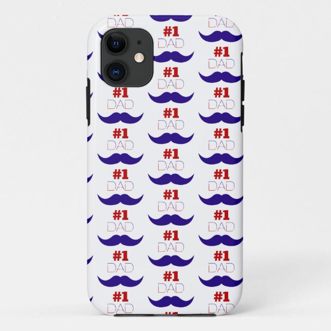 #1 Dad Red White and Blue Mustache - Number One Case-Mate iPhone Case (Back)