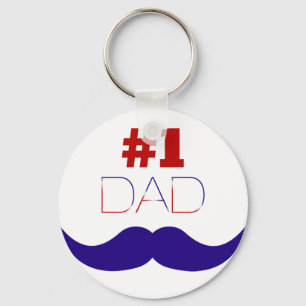 #1 Dad Red White and Blue Mustache - Number One Keychain
