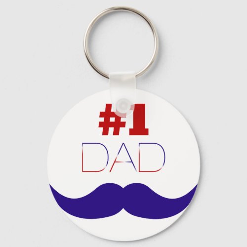 1 Dad Red White and Blue Mustache _ Number One Keychain