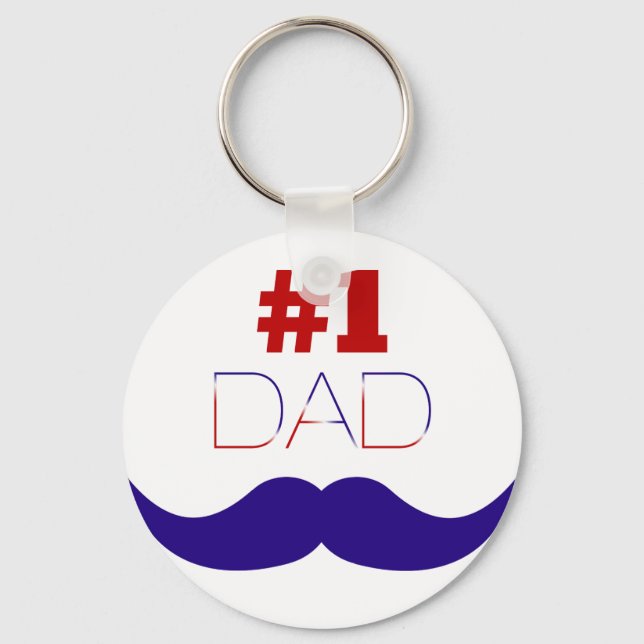 #1 Dad Red White and Blue Mustache - Number One Keychain (Front)