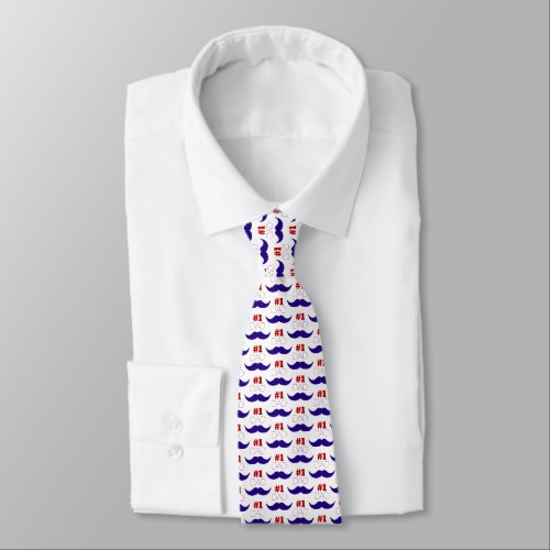 1 Dad Red White and Blue Mustache _ Number One Tie