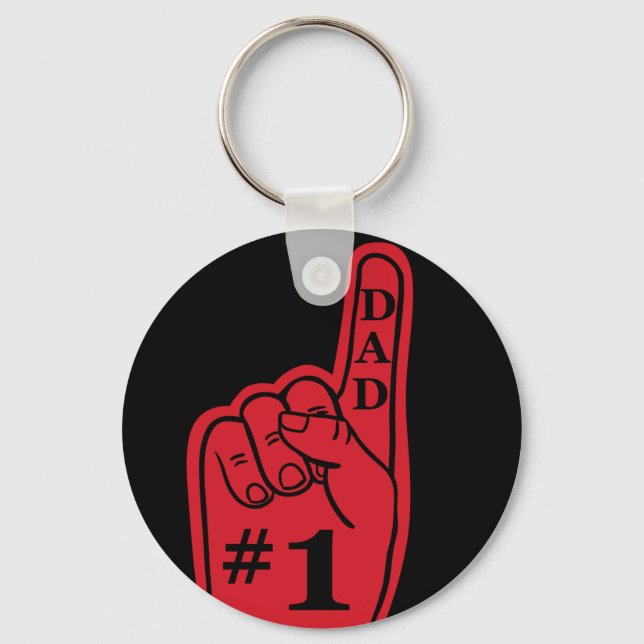 #1 Dad Sports Fan Hand in Red Keychain (Front)