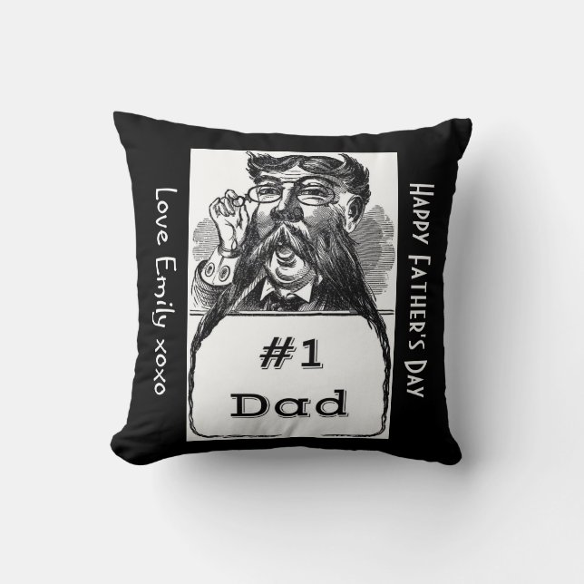 #1 Dad Vintage Drawing Throw Pillow (Front)